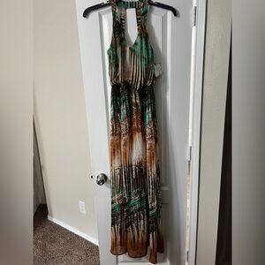 Bisou Bisou Green and Brown Maxi Dress